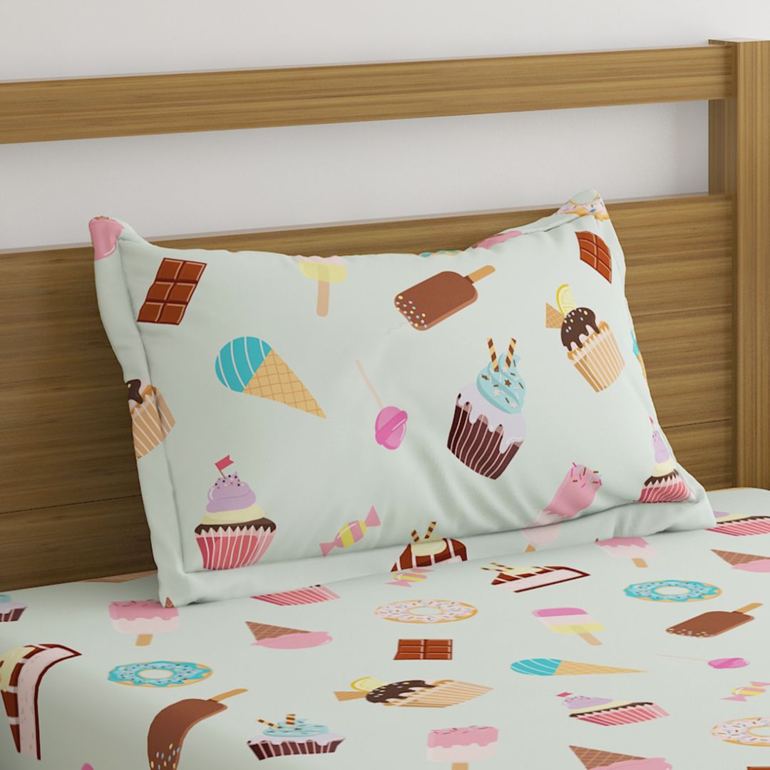 Icecream Light Green Print Bed Sheet