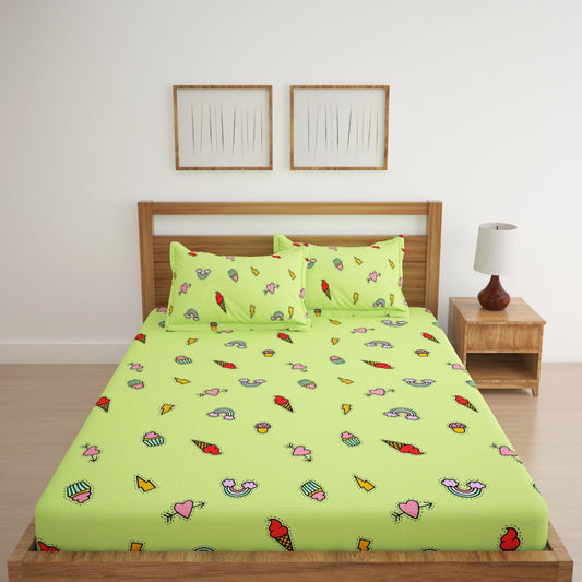 Icecream Dark Green Print Bed Sheet