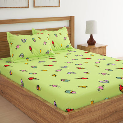 Icecream Dark Green Print Bed Sheet