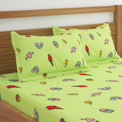 Icecream Dark Green Print Bed Sheet