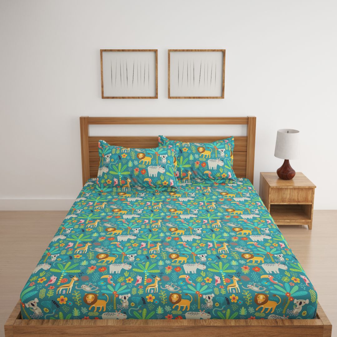 Jungle Dark Green Print Bed Sheet