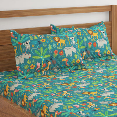 Jungle Dark Green Print Bed Sheet