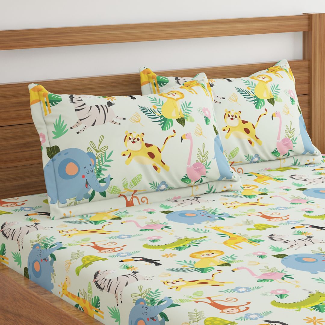 Jungle Light Green Print Bed Sheet