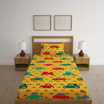 Cars Orange Print Bed Sheet