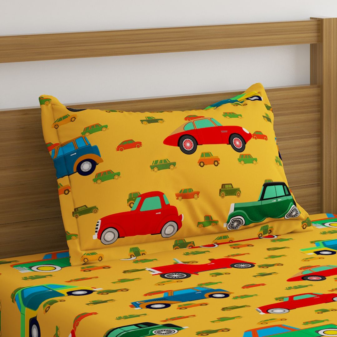 Cars Orange Print Bed Sheet