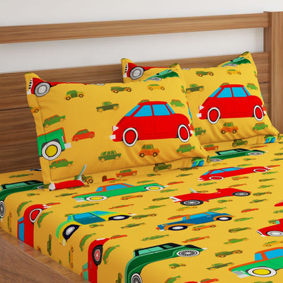 Cars Orange Print Bed Sheet