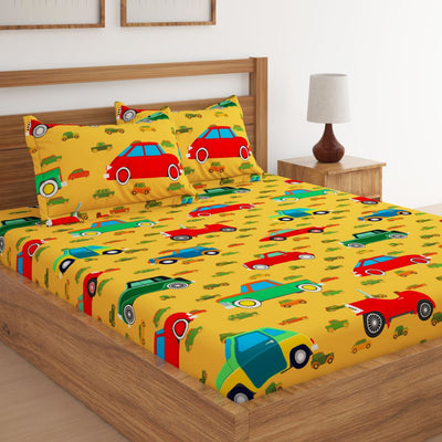 Cars Orange Print Bed Sheet