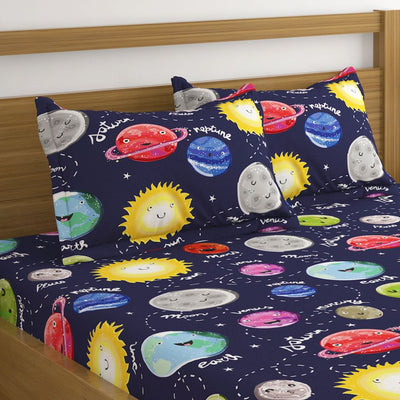 Cartoon Planets Print Bed Sheet