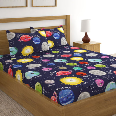 Cartoon Planets Print Bed Sheet