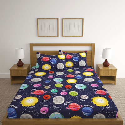 Cartoon Planets Print Bed Sheet