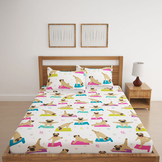 Pug Yoga Print Bed Sheet