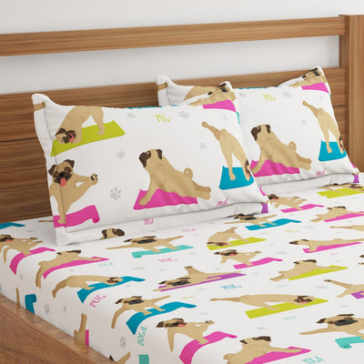 Pug Yoga Print Bed Sheet