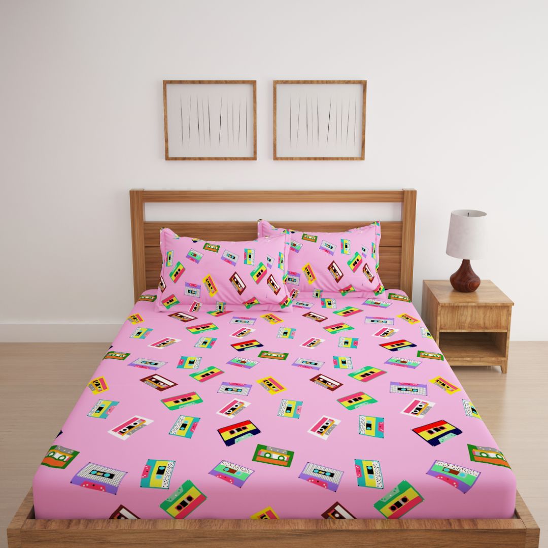 Cassette Pink Print Bed Sheet