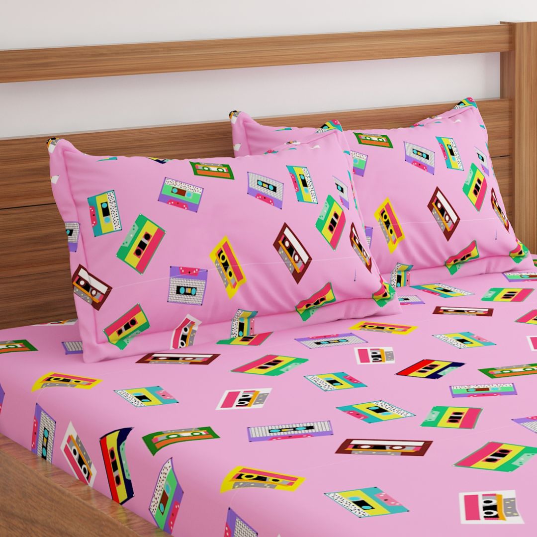 Cassette Pink Print Bed Sheet