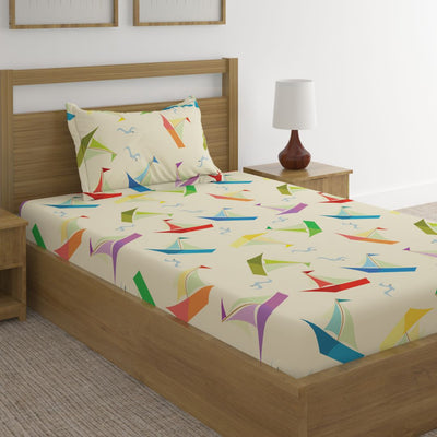 Colorful Paper Boats Print Bed Sheet