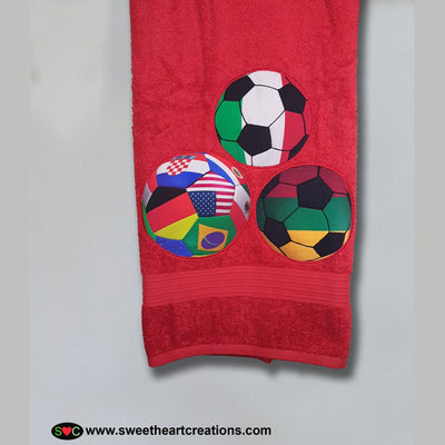 Soccer Red Embroidered Personalized Towel