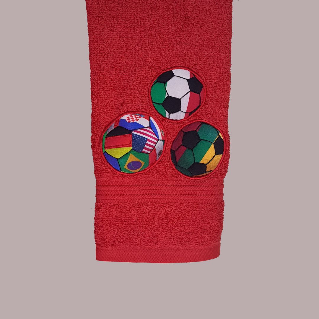 Soccer Red Embroidered Personalized Towel