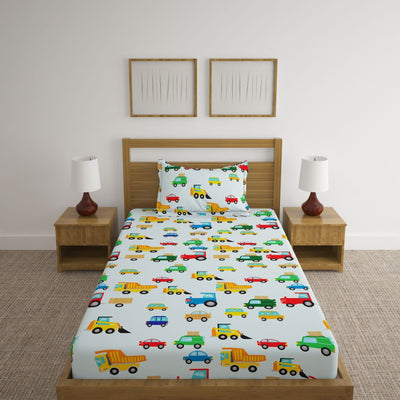 Vehicles Blue Print Bed Sheet