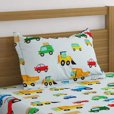 Vehicles Blue Print Bed Sheet