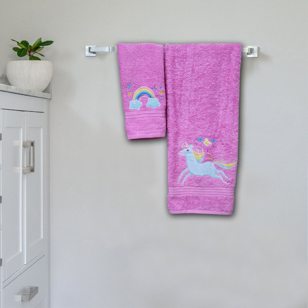 Unicorn Pink Embroidered Personalized Towel