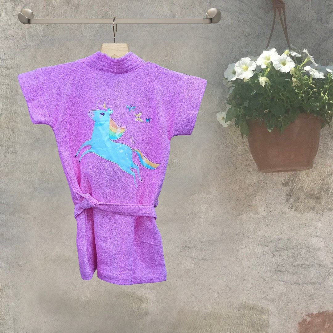 Kids Embroidered Bathrobes Pink Unicorn