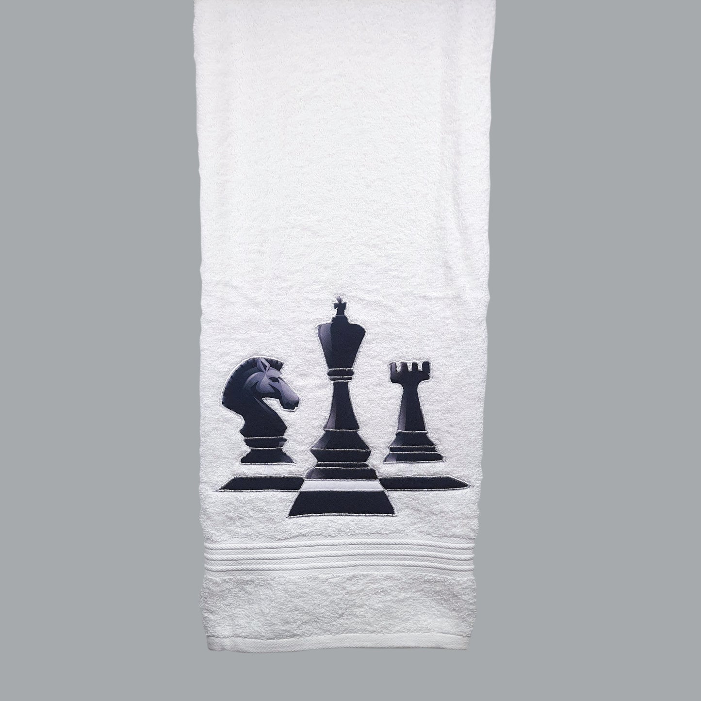 Chess White Embroidered Personalized Towel Set