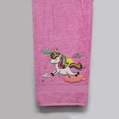 White Unicorn Embroidered Personalized Towel Pink